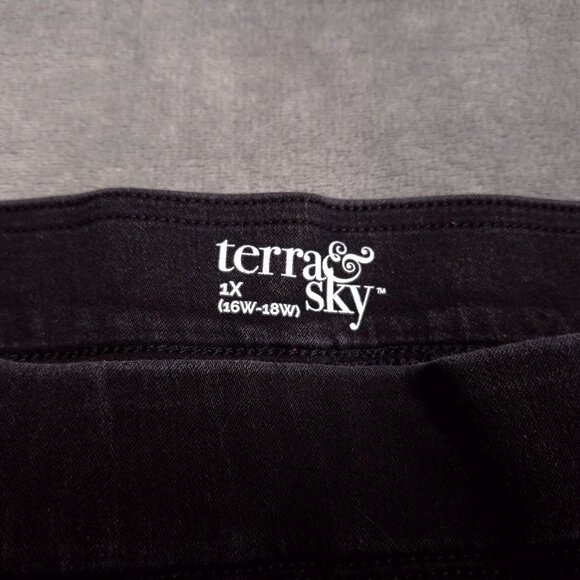 Terra & Sky Pull On Skinny Ankle Jeans 1X Black High Rise Stretch - Picture 7 of 8